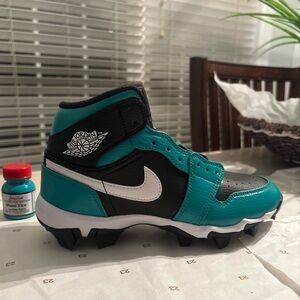 Custom Teal & Black Kids Jordan 1 Cleats
